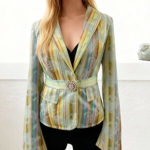 CYNTHIA STEFFE Womens Paisley Floral Striped Jacket Blazer size XS Embellished